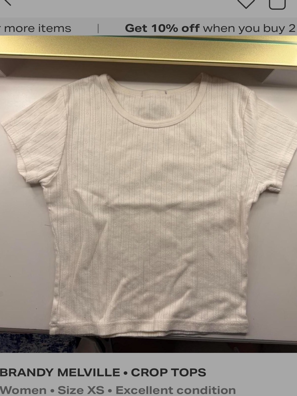 Brandy Melville Cream Short Sleeve Ribbed Crop Top